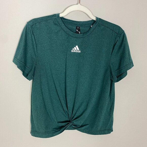 Adidas Cropped Short Sleeve T Shirt Green Womens Small Active - Picture 1 of 5